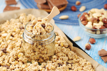 Homemade granola with nuts and chocolate	