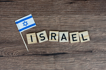 Israel - wooden word with israeli flag (wooden letters, wooden sign)