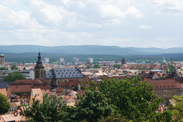 Fototapeta na wymiar The panorama of Bamberg from a castle hill, Germany