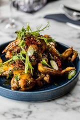 Vertical shot of a roasted chicken