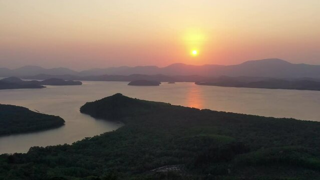 Aerial view of the coastline of Thailand and Myanmar border at Khao Fa Chi View Point in Ranong Thai