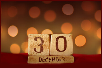 30 December vintage calendar bokeh lights background