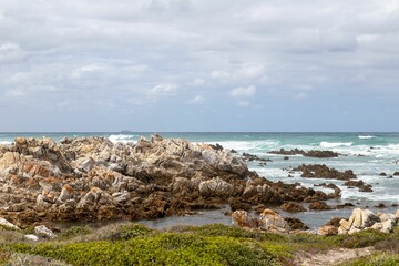 Rocky ocean coast on a cloudy day