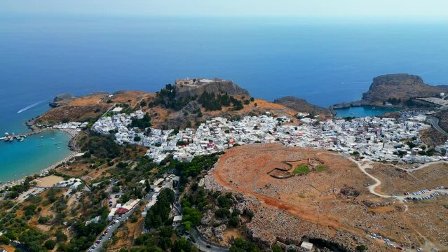 Lindos is a town on the Greek island of Rhodes. It&rsquo;s known for its clifftop acropolis, which features monumental 4th-century gates and reliefs from about 280 B.C.