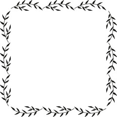 Square frame with cozy black branches on white background. Vector image.