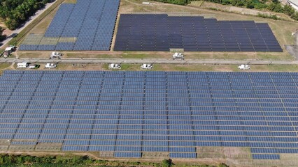 Solar energy farm. Aerial view of a solar farm in Asia.