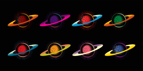 An original vector collection in a vintage style. A planet in space. A design element. T-shirt or sticker design. © artmarsa