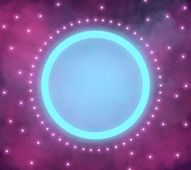 illustration shining magenta retro futuristic background, with frame and sparkles