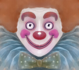 illustration drawing of a portrait of a clown that smiles