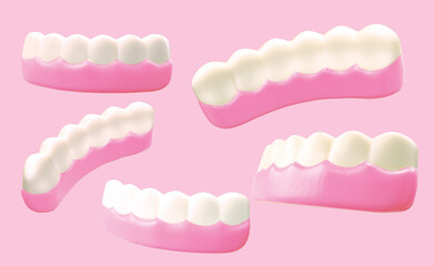 Jelly teeth sweets. Teeth candy. Teeth Gummy candy. 3d illustration. Isolated on background.