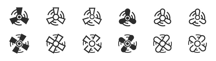 Fan icon set. Ventilator icons collection. Vector illustration. Black fan symbol collection. 