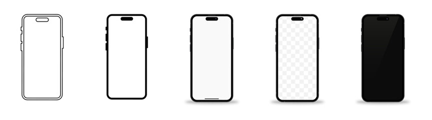 Realistic smartphone mockup. Realistic mobile phone with shadow and blank screens. Vector illustration.