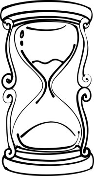 Hourglass. Black and white hand drawn vector illustration isolated on white background.
