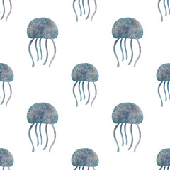 Watercolor seamless pattern (medusa) on isolated background. For greeting cards, stationery, wrapping paper, wallpaper, splash screen, social media, etc.