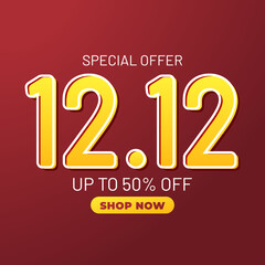 12.12 last month of the year online sale. Special day 12.12 Shopping day sale poster or flyer design.