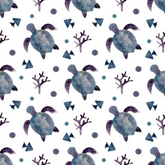 Watercolor seamless pattern (turtle) on isolated background. For greeting cards, stationery, wrapping paper, wallpaper, splash screen, social media, etc.