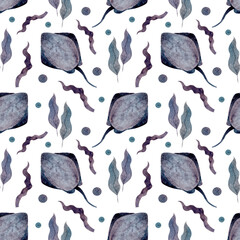 Watercolor seamless pattern (skate) on isolated background. For greeting cards, stationery, wrapping paper, wallpaper, splash screen, social media, etc.