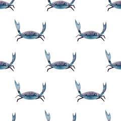 Watercolor seamless pattern (crab) on isolated background. For greeting cards, stationery, wrapping paper, wallpaper, splash screen, social media, etc.