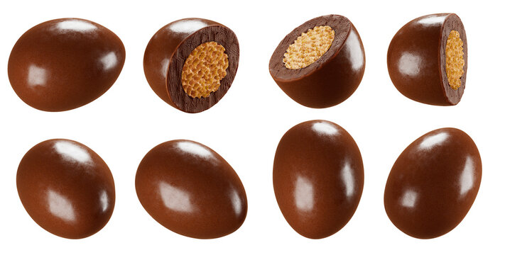Chocolate dragee with crispy. 3d illustration. chocolate snack. Isolated background.