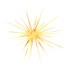 Watercolor golden star. Christmas decorative element for design, label, packaging. Hand drawn festive clip art isolated on white.
