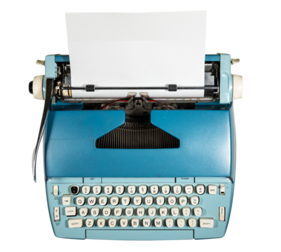 Old electric typewriter on white background