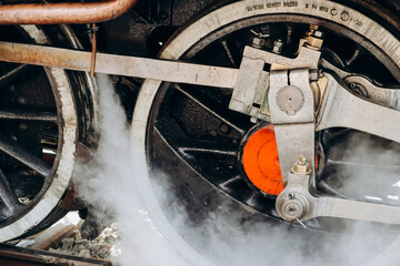Close up of the 1920s vintage steam train in Provence, southern France, circulating Between...