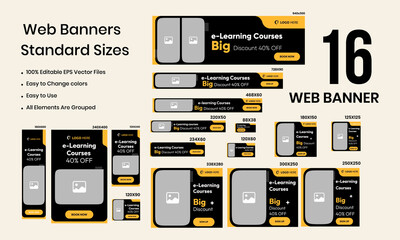 e-Learning web set banner design for social media posts, minimal design