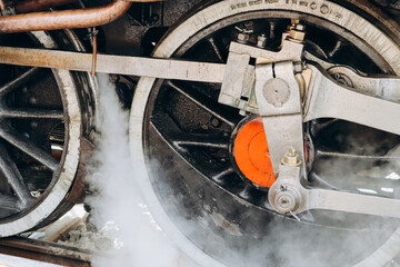 Close up of the 1920s vintage steam train in Provence, southern France, circulating Between...
