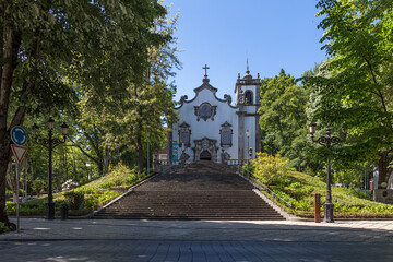 Fototapeta premium View at the main front facade at the Church of the Third, or Terceiros de São Francisco church, plaza da Republica, the central square of Rossio on Viseu city downtown