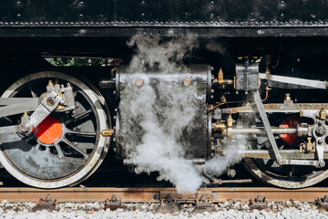 Close up of the 1920s vintage steam train in Provence, southern France, circulating Between Puget-Theniers and Annot