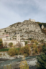 Entrevaux, France - 30.10.2022 : View of the medieval town of Entrevaux on an autumn day