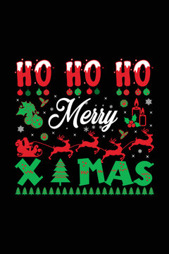 Ho HO HO Merry X-Mas T-Shirt, Christmas Typography T-Shirt, Santa T-shirt Design, Christmas Sweaters, Ugly, Christmas T-Shirts Amazon.