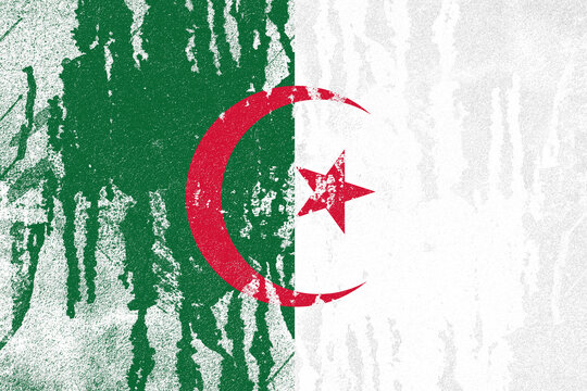 Algeria flag painted on old distressed concrete wall background