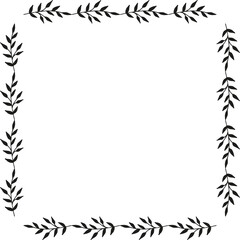 Square frame with positive black branches on white background. Vector image.