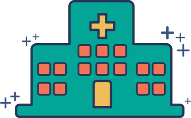 Obraz premium Hospital icon illustration glyph style design with color and plus sign.