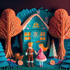 Fairy Tale Paper Cut Scene of Hansel and Gretel