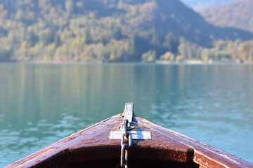wooden old boat on the lake