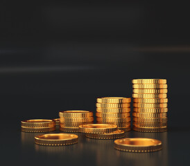 Stacks of gold coins, growth concept, 3d render