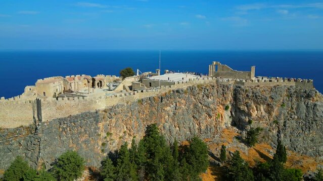 Lindos is a town on the Greek island of Rhodes. It&rsquo;s known for its clifftop acropolis, which features monumental 4th-century gates and reliefs from about 280 B.C.