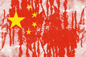 China flag painted on old distressed concrete wall background