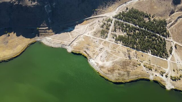 Aerial view of Narligol in Aksaray. crater lake