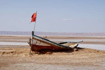 Salt lake in Tunisia Chott el Djerid during a sunny windy day. Largest salt lake in the Sahara...