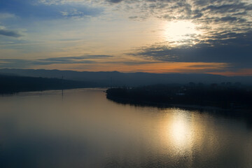 Fototapeta na wymiar Panoramic view of the Danube river. View of the Danube River in the calm of the day from the Petrovaradin Fortress