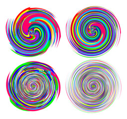 Fototapeta na wymiar Set of colorful textured round circular spiral abstract elements