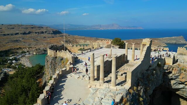 Lindos is a town on the Greek island of Rhodes. It&rsquo;s known for its clifftop acropolis, which features monumental 4th-century gates and reliefs from about 280 B.C.