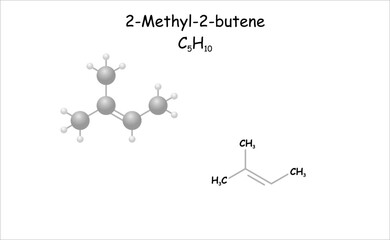 Stylized molecule model/structural formula of 2-Methyl-2-butene.