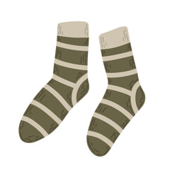 Knitted green socks with grey stripes