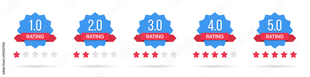Aufkleber set of stars rating badges with shadow in a flat design