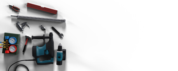 Fototapeta premium tool top view banner transparent background 3d