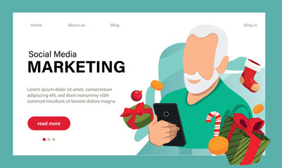 Winter End of Season Sale Background Design. Landing page template of Social media marketing. Modern flat design concept of web page design for website and mobile website. Easy to edit and customize